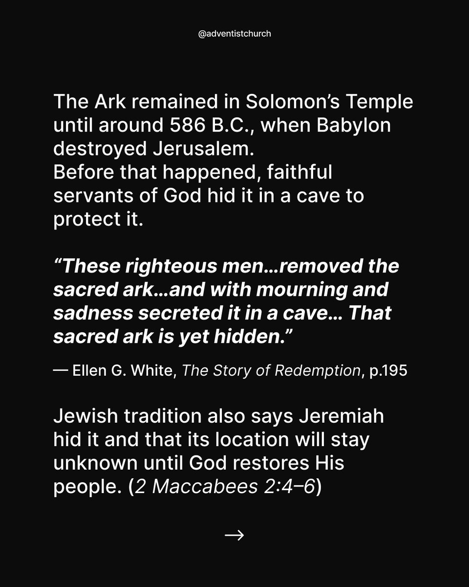 adventistchurch's tweet photo. The Ark of the Covenant once held the Ten Commandments and symbolized God’s presence.
But then…it disappeared.

What happened to it and why it matters points to what Seventh-day Adventists believe about the heavenly sanctuary. Swipe to read more. https://t.co/Q0ojJlFwJD
