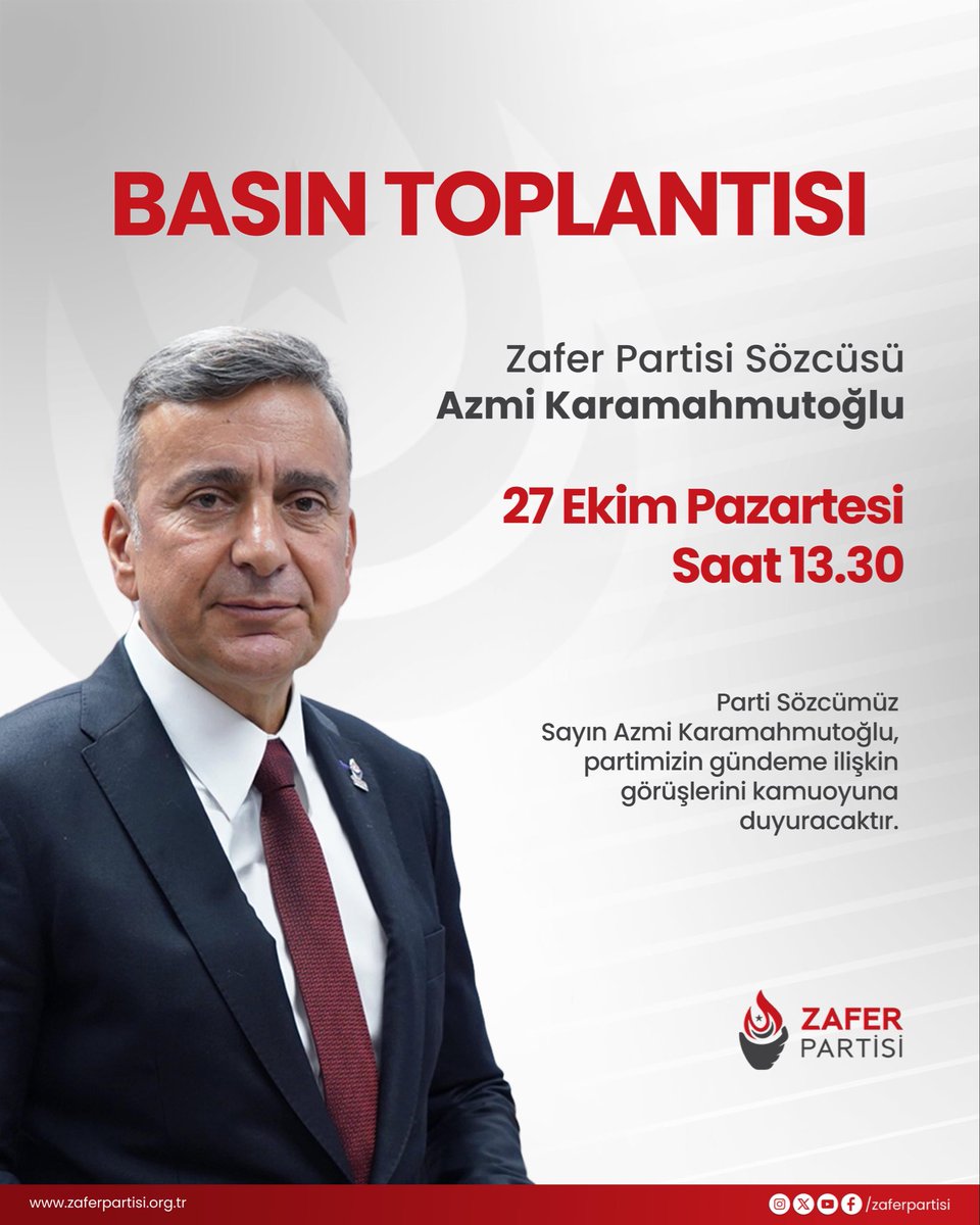 Parti Sözcümüz Sayın Azmi Karamahmutoğlu, partimizin gündeme ilişkin görüşlerini düzenleyeceği basın toplantısında kamuoyuna duyuracaktır.