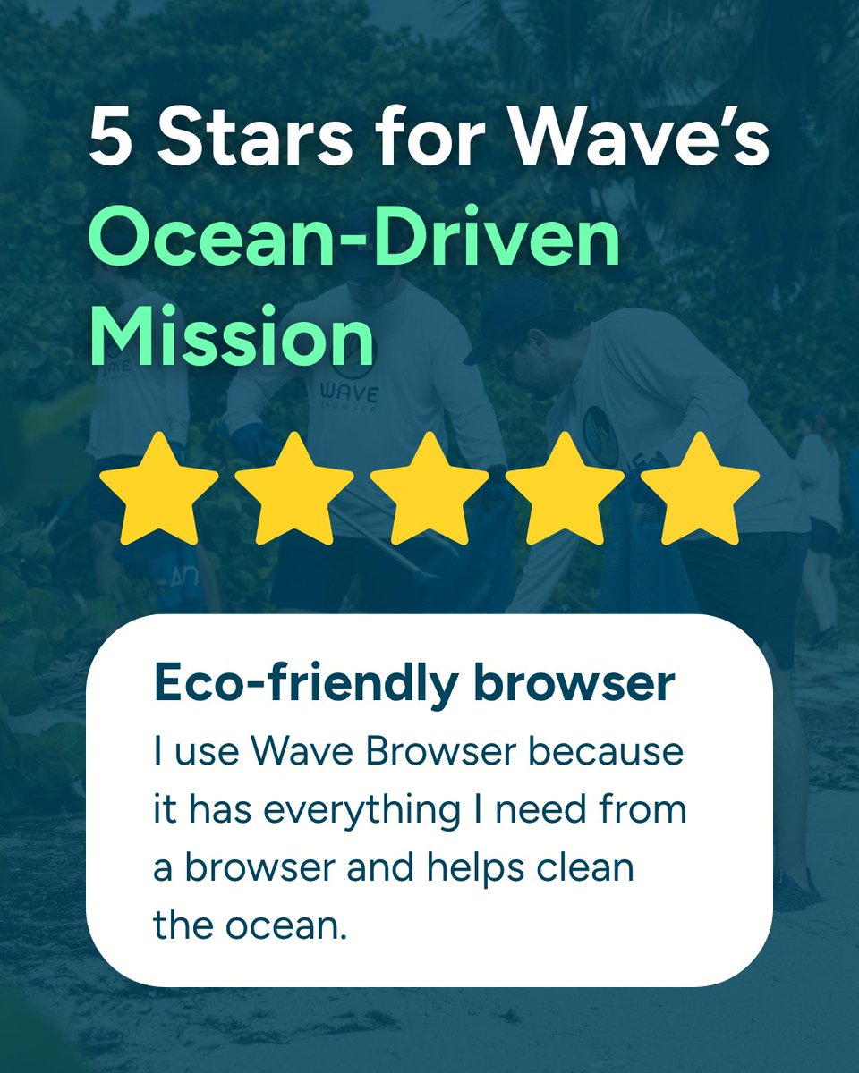 Wave_Browser's tweet image. ⭐️⭐️⭐️⭐️⭐️
“Everything I need from a browser and it helps clean the ocean.” 💙

Thank you to our incredible users for helping us turn everyday browsing into real ocean cleanup. 🌊

Your tabs fund verified impact, no extra steps, just purpose built in.

#WaveBrowser #OceanCleanup…