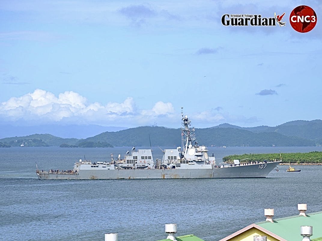 USS Gravely (DDG 107) Arleigh Burke-class Flight IIA guided missile destroyer coming into Port of Spain, Trinidad and Tobago - October 26, 2025    SRC: TW-<a href="/GuardianTT/">T&T Guardian</a>