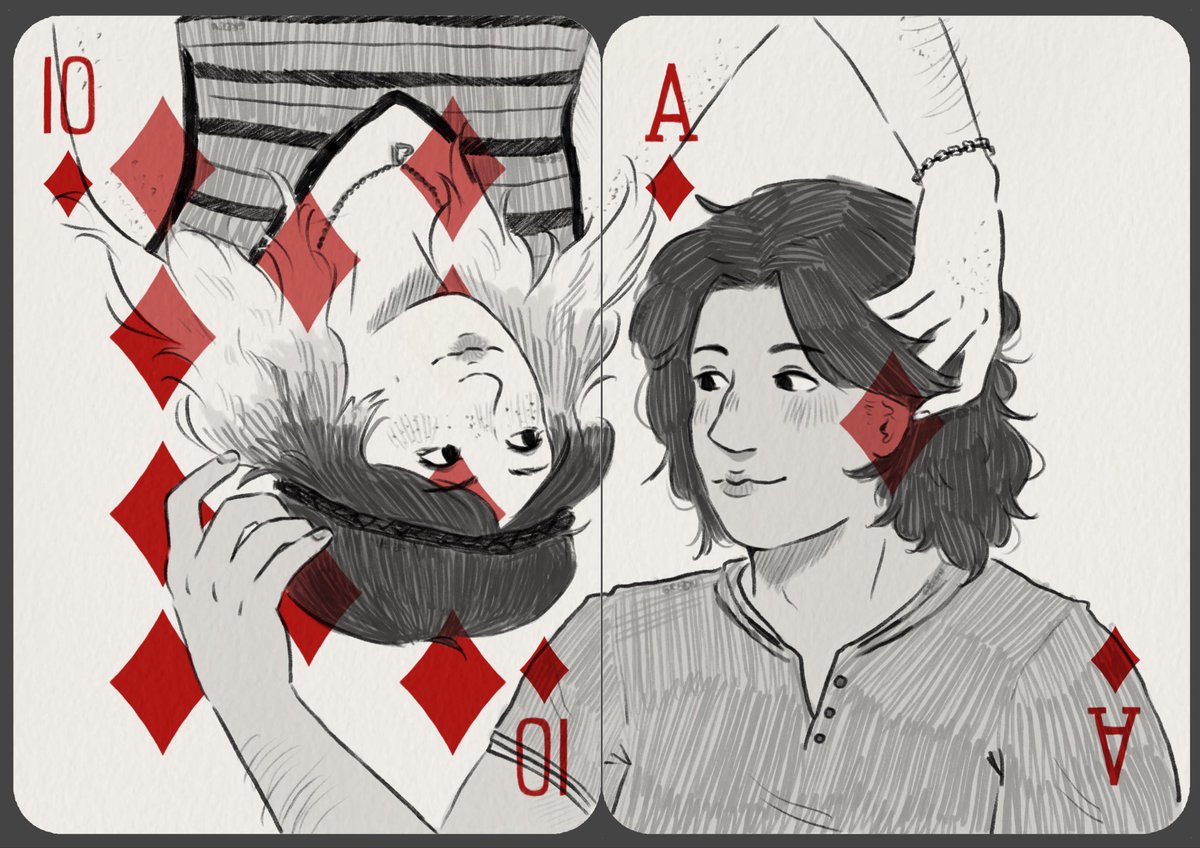 greengarlics's tweet image. Travnat with their s3 cards ♦️🃏
(Told you I’d continue to draw them)
#YellowJackets #yellowjacketsfanart #NatalieScatorccio #TravisMartinez #fanart
(Don’t repost on other platforms w/out permission)