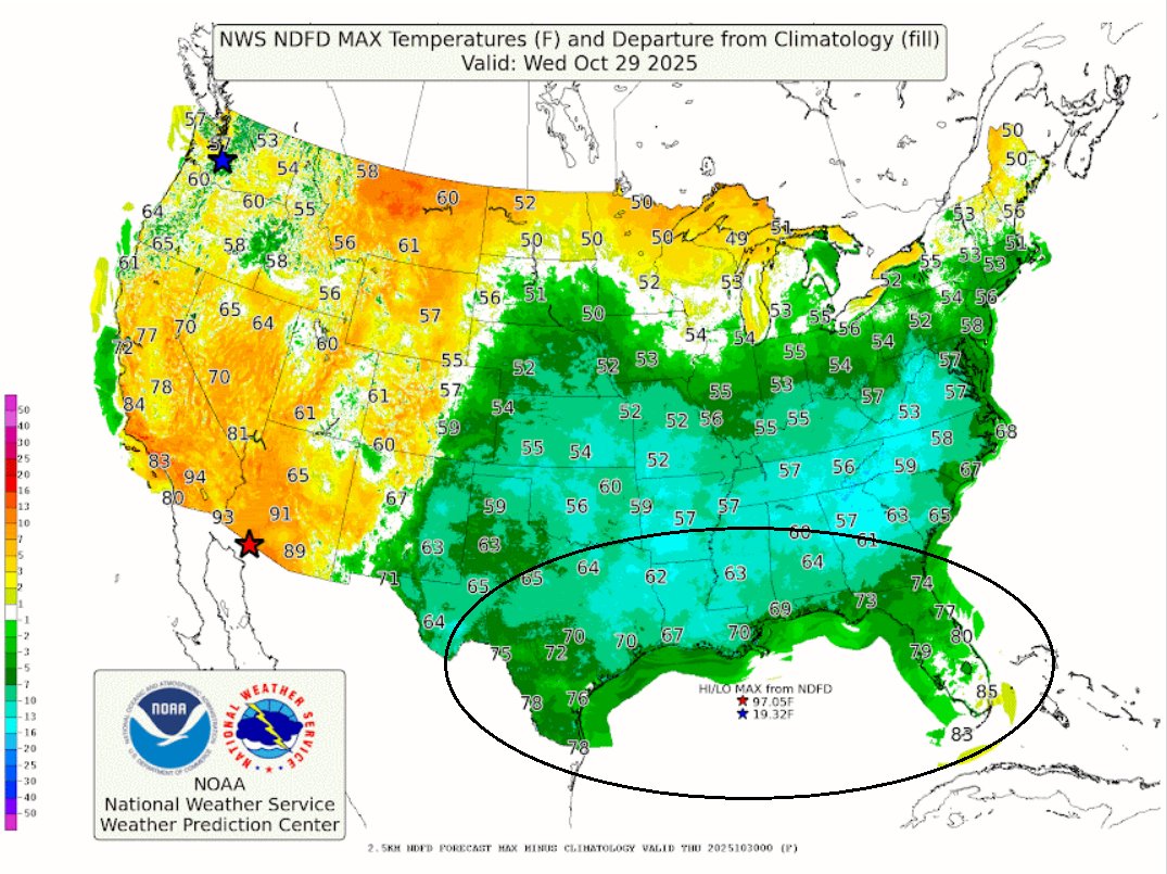CelsiusEnergyFM's tweet image. LNG feedgas demand rose to a new record high of 17.3 BCF/d yesterday, up more than 4 BCF/d vs 2024. By Wednesday, below-average temperatures will cover the entire Gulf Coast. This makes liquefaction more efficient and, barring unscheduled maintenance, clears the way for feedgas…