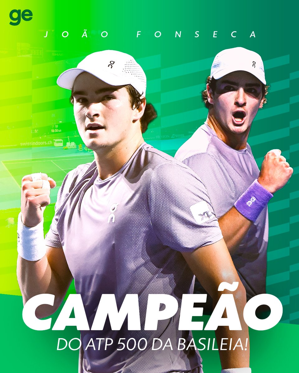 geglobo's tweet photo. É CAMPEÃO! É JOÃO FONSECA DO BRASIL! 🏆🇧🇷🎾

João Fonseca derrotou o espanhol Alejandro Davidovich Fokina e conquistou o ATP 500 da Basileia, maior título de um brasileiro desde Gustavo Kuerten em Cincinnati 2001!

Neste domingo, o tenista de 19 anos não deu chances para Fokina, número 18 do mundo, e venceu por 2 sets a 0 a final do torneio na Suíça - parciais de 6/3 e 6/4.

#tenis