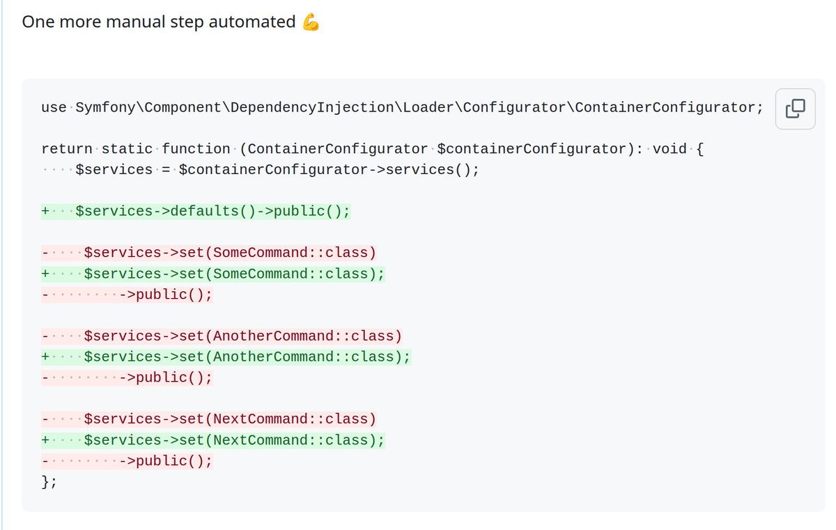 VotrubaT's tweet image. Next rule for @symfony PHP configs is now automated 😊