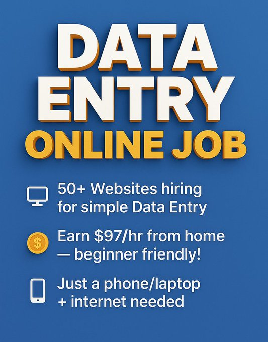 Tech_Shishir's tweet image. 💻 50+ Websites hiring for simple Data Entry
💰 Earn $97/hr from home — beginner friendly!
📱 Just a phone/laptop + internet needed
✨ No skills or experience required
💬 Follow, Like, Repost & Comment “WB” for the FREE list!