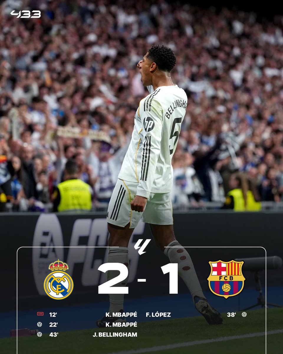 433's tweet image. 𝑹𝑬𝑨𝑳 𝑺𝑻𝑬𝑨𝑴𝑹𝑶𝑳𝑳 𝑩𝑨𝑹𝑪𝑬𝑳𝑶𝑵𝑨 🥵
🌪️ Mbappé 𝗧𝗘𝗥𝗥𝗢𝗥𝗜𝗭𝗜𝗡𝗚 Catalan defense ⚡️
🤷♂️ 𝗚𝗢𝗔𝗟 + 𝗔𝗦𝗦𝗜𝗦𝗧 for Bellingham 🫲😎🫱