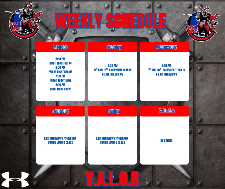 Schedule for the Week! #GoKnights #VALOR #GRIT