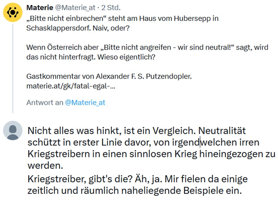 Auch nach 70 Jahren scheinen die Kenntnisse über den Sinn unserer Neutralität eher lückenhaft zu sein. Das ließe sich aber beheben: