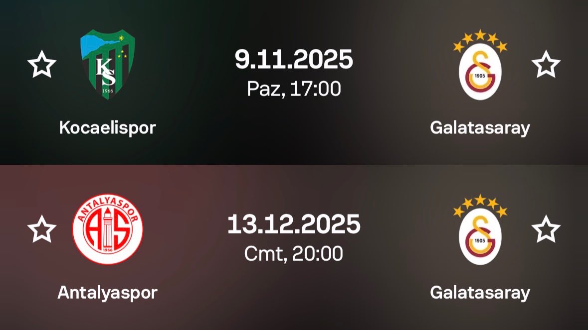 ajansfenercom's tweet photo. Galatasaray, 8 Şubat’a kadar ligde sadece 2 kere İstanbul dışına çıkacak. 

09.11 | 🚍 Kocaelispor
13.12 | ✈️ Antalyaspor https://t.co/7Yas3P1kCe