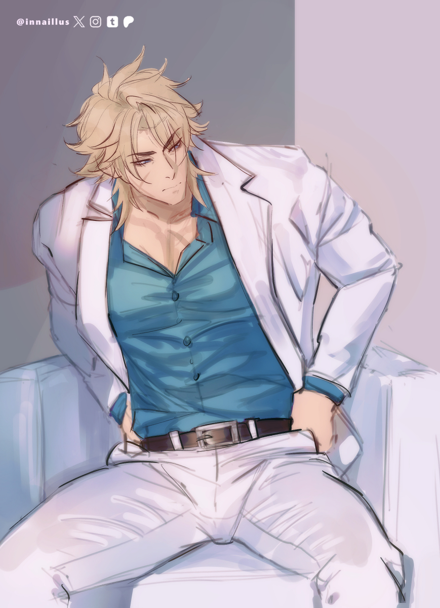 refurbished an old drawing cause the white slacks are important #Varka #GenshinImpact #Genshinfanart