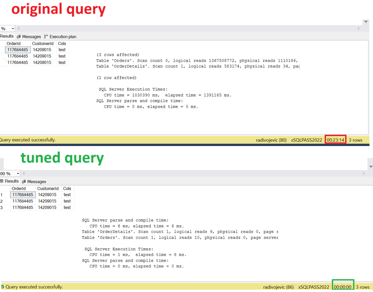 MilosSQL's tweet image. Ako biste voleli da  znate kako da query koji traje 23 minuta optimizujete tako  da traje samo 8 milisekundi (odnosno da ga ubrzate gotovo 175.000  puta!), prijavite se za online seminar Query Like a Pro – SQL  Server za programere i to ovde: bit.ly/3Wl0UKb  #SQLServer