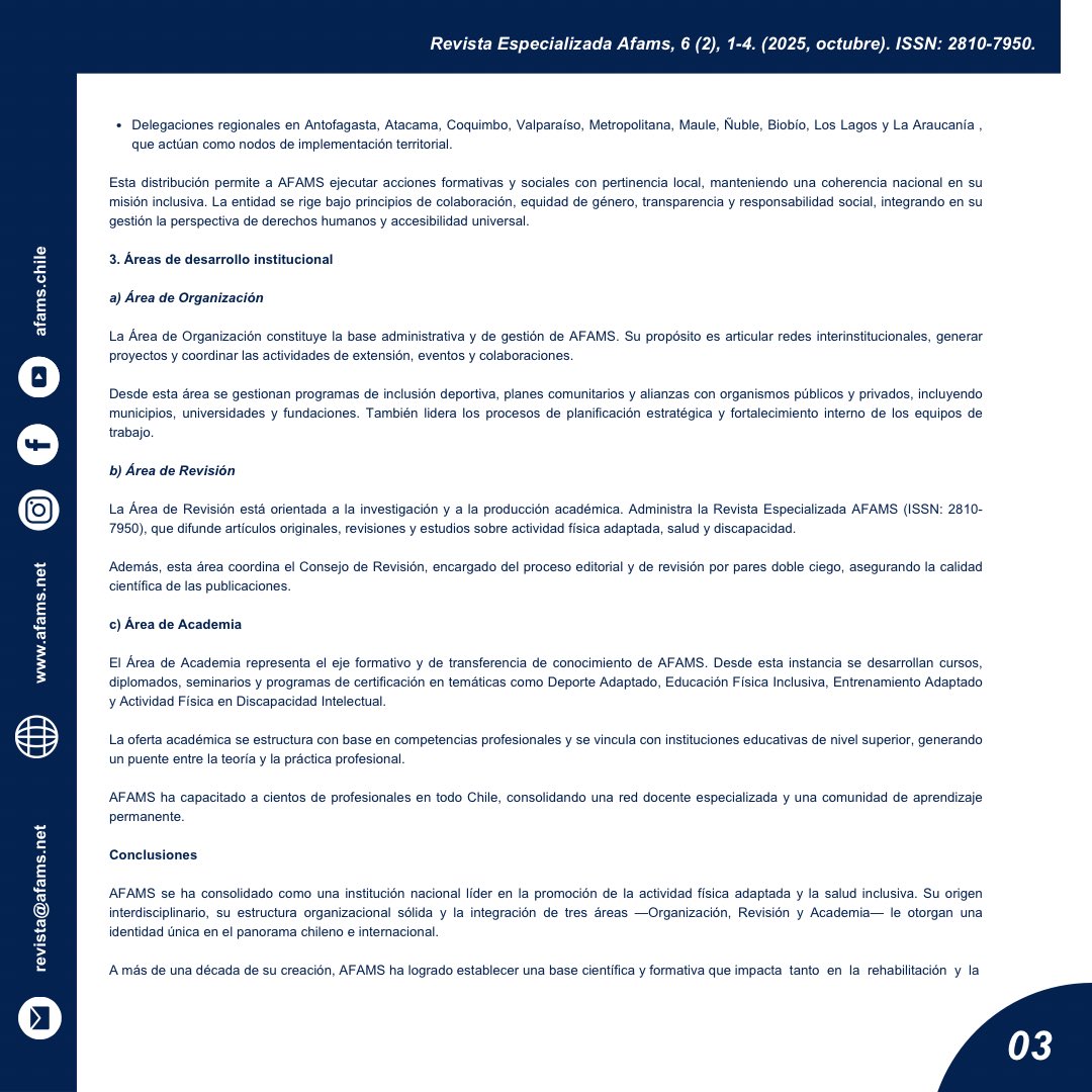 afamsoficial's tweet image. 🎉 Ya disponible Art. Nº43 en AFAMS: AFAMS: estructura, génesis y consolidación de un modelo nacional de Actividad Física Adaptada y Más Salud. 💪🌎 Promoviendo inclusión, formación e investigación en discapacidad.

#AFAMS #DeporteAdaptado #Inclusión #SaludYMovimiento