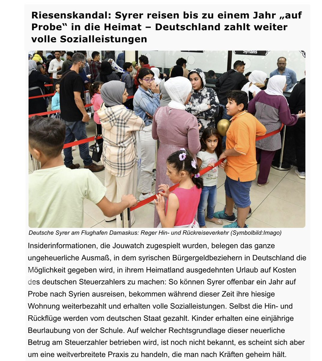 UlfKollwitz's tweet image. Insiderinformationen, die Jouwatch zugespielt wurden, belegen das ganze  ungeheuerliche Ausmaß, in dem syrischen Bürgergeldbeziehern in  Deutschland die Möglichkeit gegeben wird, in ihrem Heimatland  ausgedehnten Urlaub auf Kosten des deutschen Steuerzahlers zu machen: So  können…