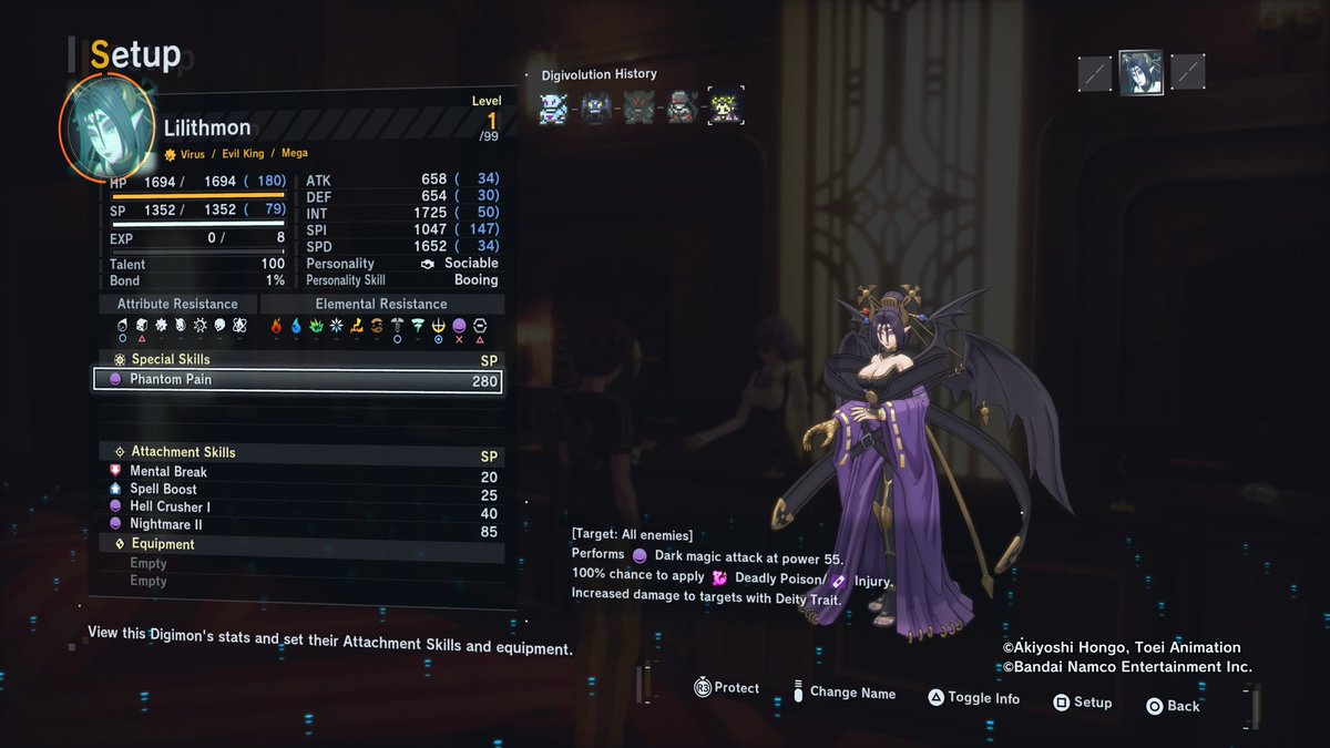 Just got Lilithmon in Digimon Story Time Stranger and let me tell you, Training my Ladydevimon’s stats through Digifarm just to digivolve her into Lilithmon is surprisingly not that long at all. Neat.