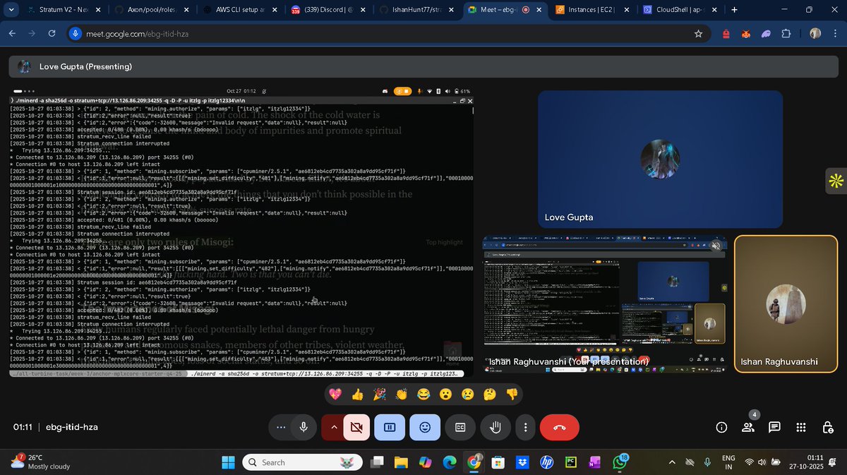 MeLovegupta's tweet image. 🚀 Grind Arc × Leveling Up — Day 14-15
It took time… but we finally deployed our @AxonForMiners  Pool on cloud ☁️🔥
Tested everything and the MVP is almost ready! 💪
Huge shoutout to the @AxonForMiners  team for the grind and late-night pushes.
Just a few final touches left…