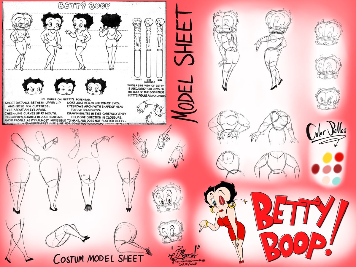 animations25337's tweet image. I finally finished her!! Here is a completed custom traditional made model sheet !!

(Boop-op be-doop!!)

#MaxFleicher #Model #COLORIZED #1930s #classic