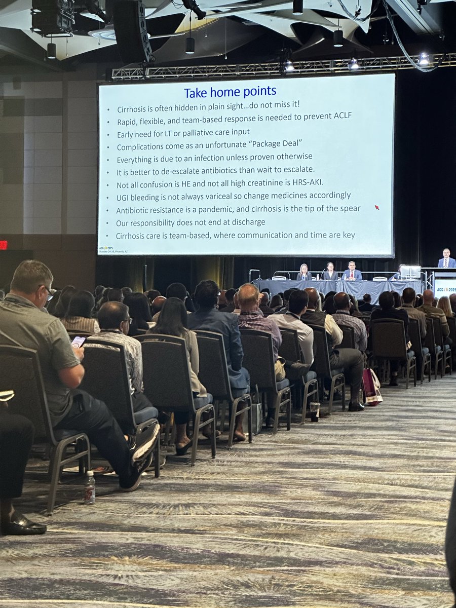 Such an amazing session on managing cirrhosis, ALF and ACLF! Every detail matters for patient outcome, because missing an early paracentesis or an ACLF clue could turn a manageable situation into acute chaos! #TeamLiver #ACG2025 #MedX  <a href="/JasmohanBajaj/">Jasmohan Bajaj</a>