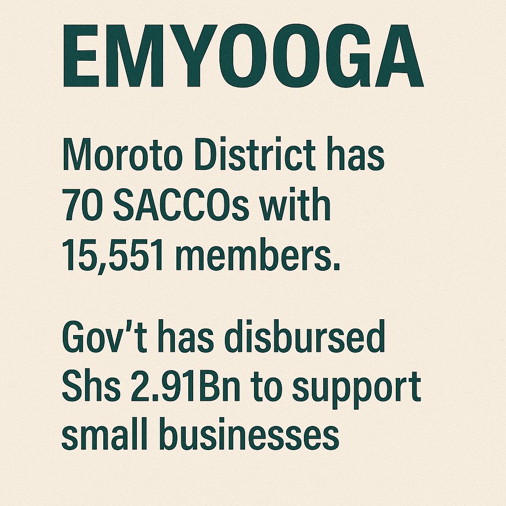 𝐄𝐌𝐘𝐎𝐎𝐆𝐀
Moroto District has 70 SACCOs with 15,551 members.
Gov’t has disbursed Shs 2.91Bn to support small businesses. #OpenGovUg