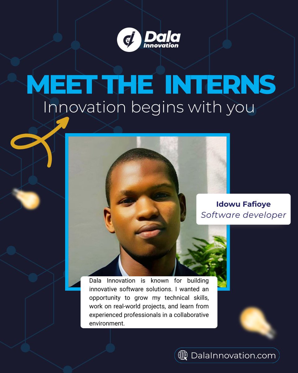 Dala_Innovation's tweet image. Let’s shine the spotlight on our interns and their phenomenal contributions to Dala. 

Leave a shout out for our interns in the comments! 

#techinternship #innovationintech #ai #dalainnovation