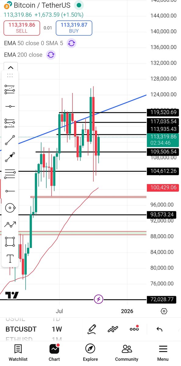 Cryptomasine's tweet image. As I said, there was a jump from 104k to 114k. Next week, #Bitcoin may visit the 117k level, from there it is very likely to go towards the next stop at around $98,300. If it manages to stay at 117k, it may go to $119,500 for a short time, now consolidation is also possible.