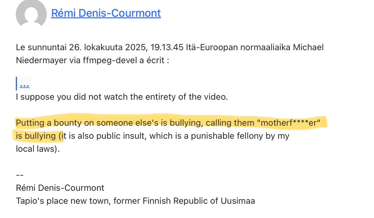 LundukeJournal's tweet image. A YouTuber named @Theo is demanding that the @FFmpeg project (the open source video encoding tool used across the computer world) kick out a contributor (the person running their X account) — and has offered a $20,000 bounty to FFmpeg if they give in to @Theo’s demands.
Theo,…