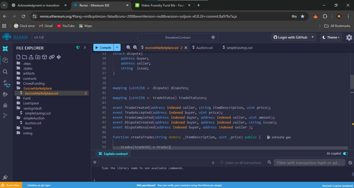 chiinaza0x5's tweet image. Day 20  of #Blockchaindevelopment at @WIB_Africa 
Worked on  a decentralized escrow contract 👩🏽💻
Funds stay locked till both buyer & seller agree — or an arbitrator steps in ⚖️
Still gotta add the DAO for dispute resolution 👀
The idea 👇