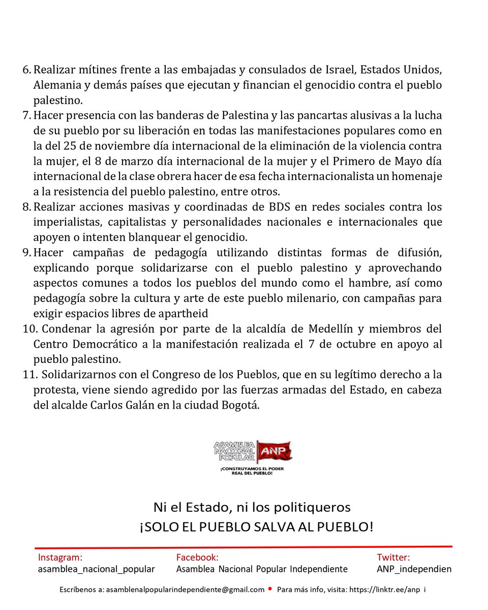 Damos a conocer los documentos de la ANPI por Palestina. Los luchadores que participaron allí, aprobaron un comunicado y un plan de lucha. 
Los invitamos a difundir y hacer parte de dichas tareas.          

Link del Pdf:
acortar.link/CqSEZr
acortar.link/940rsg