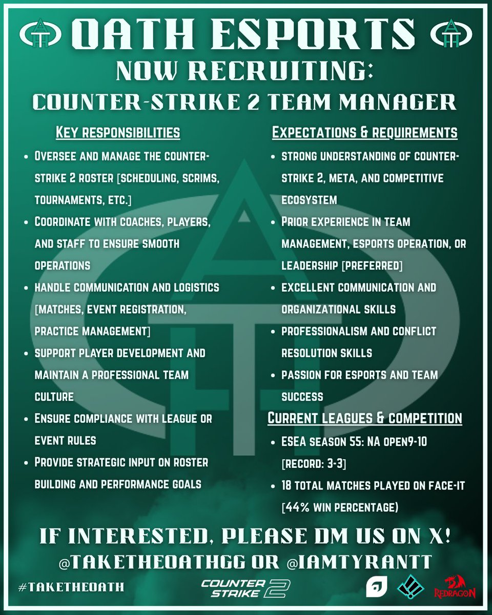 WeareOath (@taketheoathgg) on Twitter photo Looking for a CS2 Manager going into 2026 💪💎 
#TaketheOath Looking for a CS2 Manager going into 2026 💪💎 
#TaketheOath