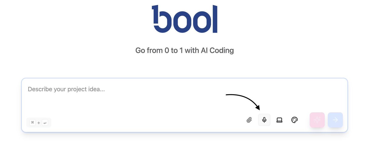 boolcom's tweet image. You can now speak directly to Bool.

Click the mic, describe what you want — Bool turns your words into structured context. 

Just talk, and start building.

→ Try voice mode now 

#ai #tech #voicetotext #bool #computerscience