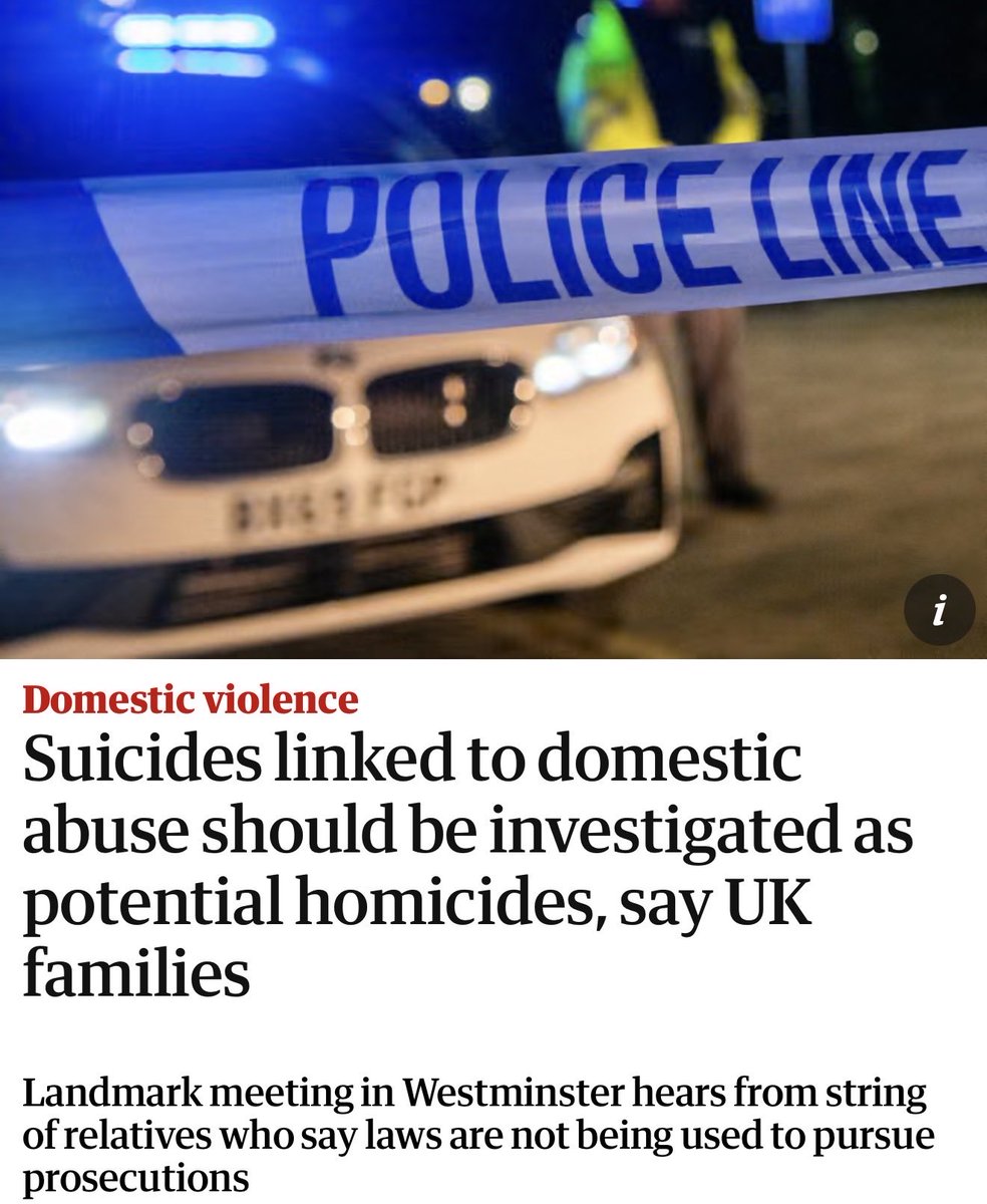 Having attended this week’s Westminster event hearing from families bereaved by domestic abuse-related suicide, I support the urgent call for abusers to be held to account. More victims die by DA-linked suicide than homicide.

Please read their stories:
➡️ theguardian.com/society/2025/o…