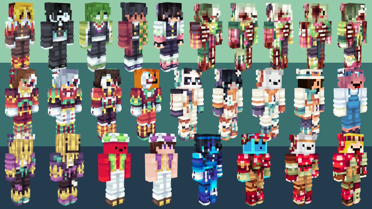 all the skins i made for events this weekend ! i love minecraft skins yayayayya