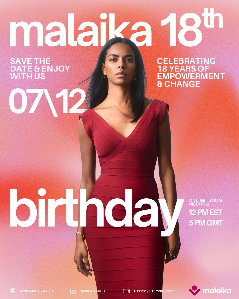 🎉 Malaika turns 18! Join us on Sunday, December 7th for our virtual anniversary fundraiser and <a href="/Noellacc/">Noëlla Coursaris</a>'s birthday celebrations, hosted by the wonderful <a href="/junesarpong/">June Sarpong OBE</a>  featuring inspiring stories, music performances, and amazing raffle prizes!

🎂 RSVP: lnkd.in/eYDb75e9