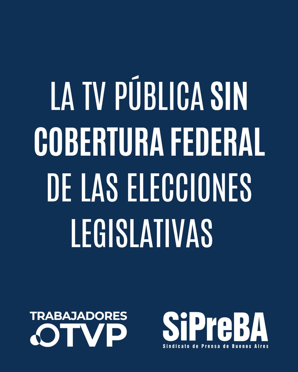 ❌ TV PÚBLICA SIN COBERTURA FEDERAL DE LAS ELECCIONES LEGISLATIVAS . Otra vez por decisión de la gestión de RTA el Noticiero de la TV Pública no realiza ninguna cobertura periodística x fuera del AMBA y por lo tanto no informa lo que ocurre en las elecciones de las provincias.