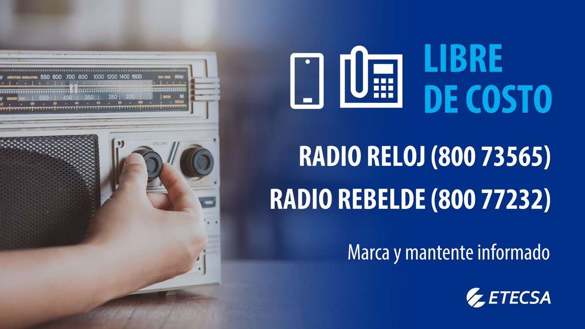 🚨 Recuerda permanecer informado en tiempo real y libre de costo 📻🕒, a través del servicio móvil 📲 o del fijo ☎️. Marca 800 73565 o 800 77232‼️
📌 Si no logras comunicar, sé paciente, la confluencia de numerosas llamadas puede ocasionar congestión 😉.  
#TemporadaCiclónica 🌀