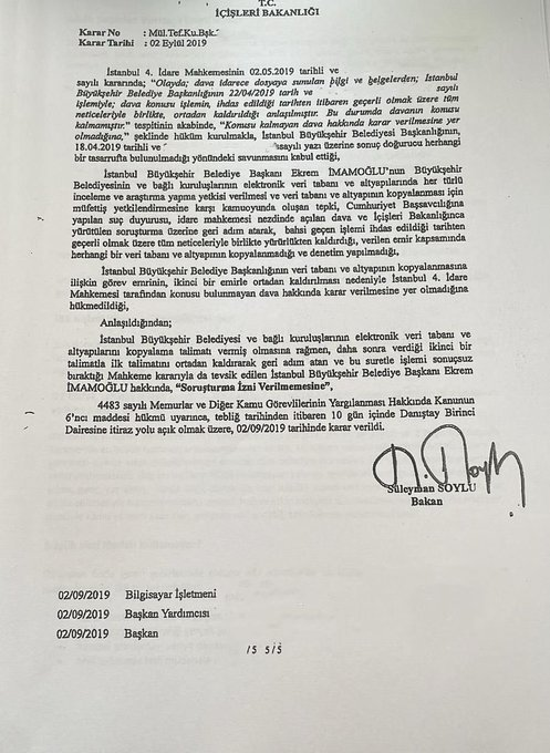 etkiIihaberO1's tweet image. SON DAKİKA | İçişleri Bakanlığı&apos;nın İBB&apos;de veritabanı kopyalanmadığı tespit edildiği için Ekrem İmamoğlu hakkındaki soruşturma izni talebini reddettiği ortaya çıktı.