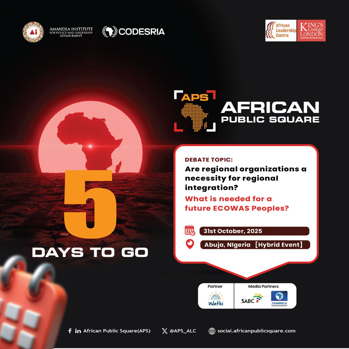 APS_ALC's tweet photo. 5 Days to go #AfricanPublicSquare #ECOWASat50 #PeoplesECOWAS https://t.co/UVauw1cvkt