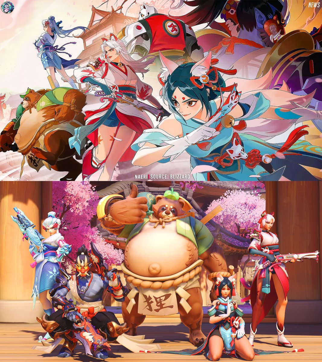 Overwatch 2 Spirit Theme new skins are releasing this week! 🍃 (Oct 28 - Nov 10)

🦊Inari Kiriko
❄️Yuki-Onna Widowmaker
🦝Tanuki Roadhog
💰Lucky Cat Ashe
👹Oni Reaper

Pick up the new Japanese Spirits Mega Bundle when it haunts the Shop on Oct 28 🇯🇵🦊 #Overwatch2
