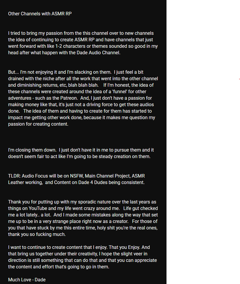 Removed all my Audios from YouTube for the moment.

Here's an update on the shift of my content, explanations of the YT, and where I plan to go from here.