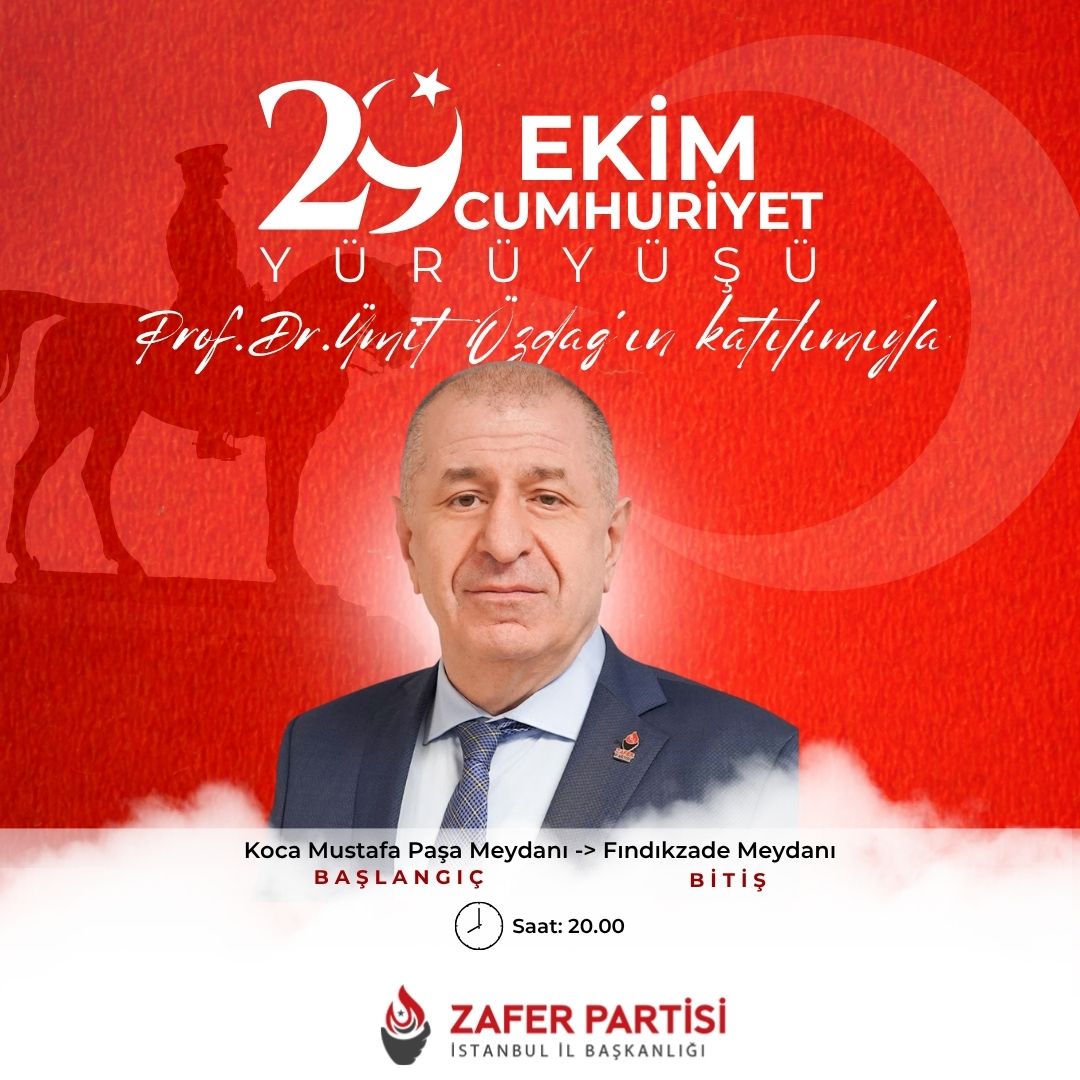 ZaferPartisiZb's tweet photo. Cumhuriyetimizin 102. yılında, Atamızın izinde, tam bağımsız Türkiye ideali ile yürüyoruz. 29 Ekim Çarşamba günü Cumhuriyet yürüyüşümüze vatanını seven her Türk ferdini bayrakları ile birlikte bekliyoruz.
Yaşasın Cumhuriyet, ne mutlu Türk'üm diyene! 🇹🇷 @zaferpartisi @umitozdag https://t.co/10OIBJsfca