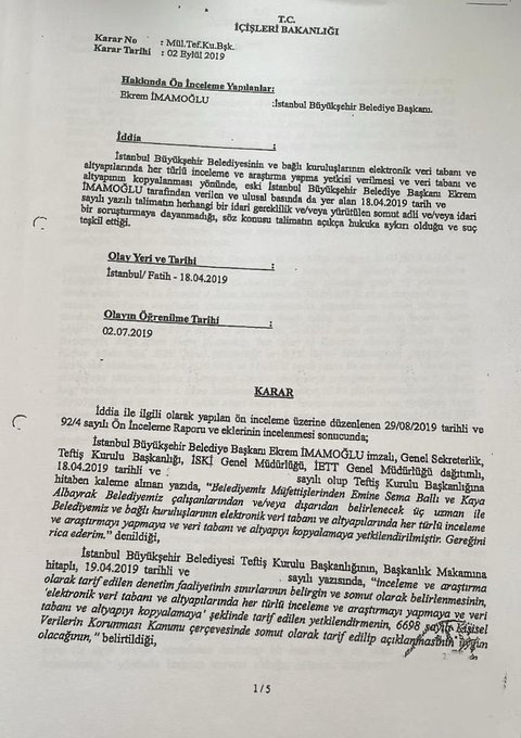 etkiIihaberO1's tweet image. SON DAKİKA | İçişleri Bakanlığı&apos;nın İBB&apos;de veritabanı kopyalanmadığı tespit edildiği için Ekrem İmamoğlu hakkındaki soruşturma izni talebini reddettiği ortaya çıktı.