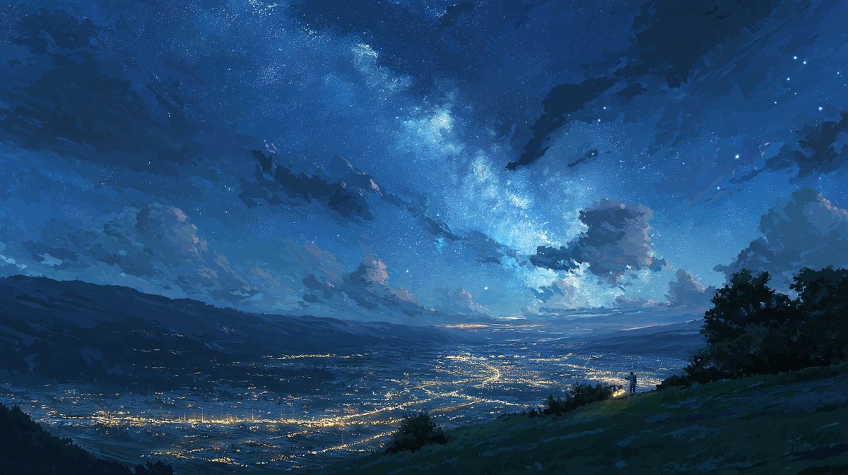 A beautiful city at night time viewed from a mountain