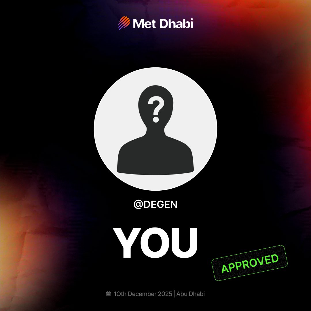 Met Dhabi approval badge for @DEGEN featuring 'YOU APPROVED' stamp on a dark background