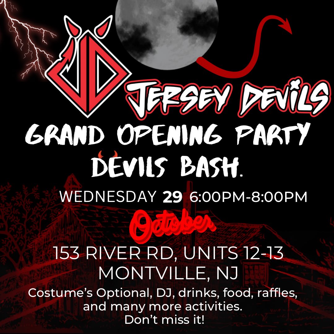 DevilsCheerNJ's tweet image. 🎉 GRAND OPENING: OPEN HOUSE! 
💥 Experience Jersey Devils Like Never Before! 💥
📅 October 29, 2025
📍 Jersey Devils All Stars Gym
🕒 Time: 6pm-8pm
🎧 Live DJ
🍭Candy Trucks
🔥 High-Energy Fun
🙌 Bring a Friend — Everyone’s Welcome!
Come meet the team, tour the gym.