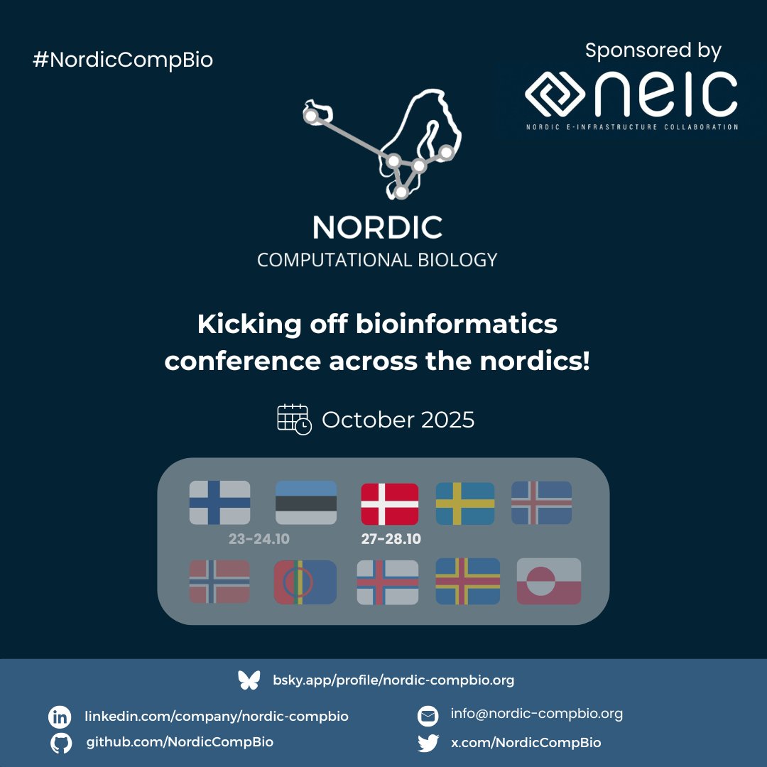 NordicCompBio's tweet image. The Danish part of #NordicCompBio2025 kicks off tomorrow hosted by ELIXIR Denmark! 🎉
Get ready for a full day of inspiring talks, new collaborations and cutting-edge computational biology from Denmark and beyond #ComputationalBiology #Bioinformatics #NCBWeek2025 #Denmark