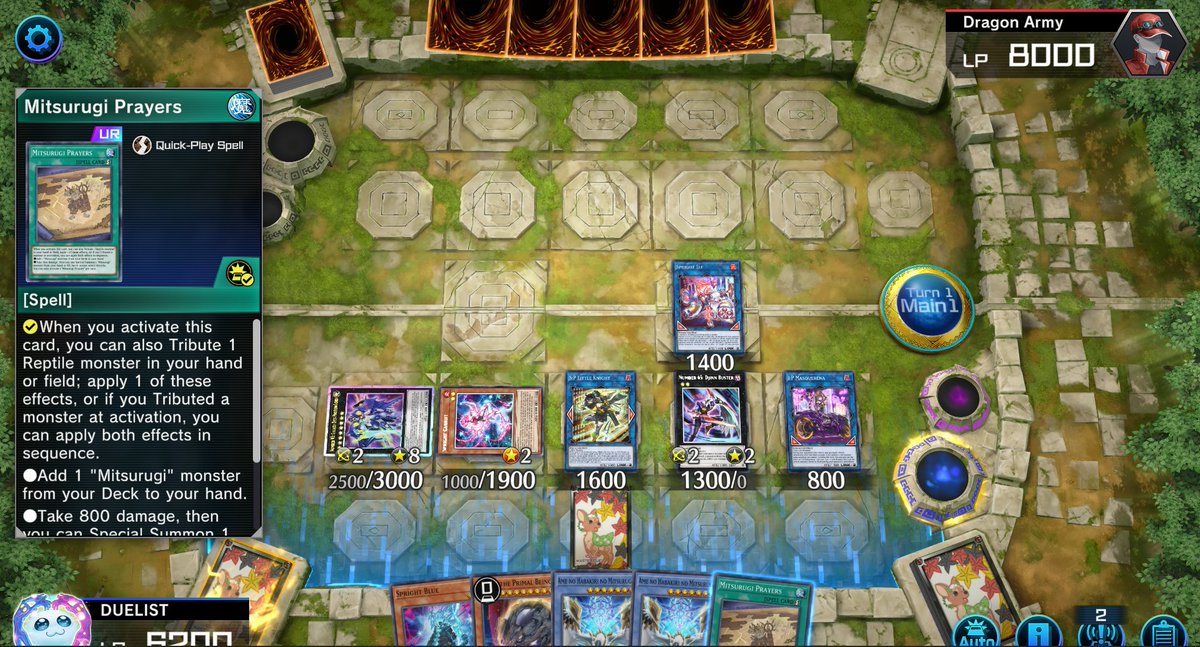 Here's the end board btw, for the 1-card Habakiri line. Face down card is Prayers, Murakumo is in the GY, Photon Lord was made with Habakiri and Keurse.