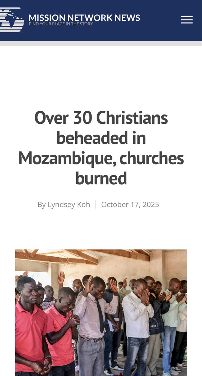 BREAKING: Over 30 Christians beheaded, churches burned by Muslims in Mozambique. 

In a devastating attack in Cabo Delgado, Mozambique, ISIS-affiliated militants have brutally beheaded over 30 Christians, including pastors, and set churches ablaze. 

They came in, committed the