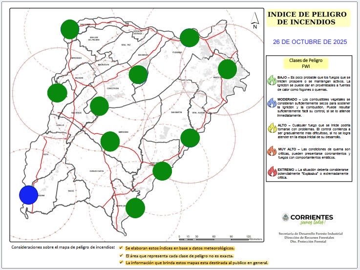 ⚠️🔥 Índice de Riesgo de Incendios para el día de la fecha.