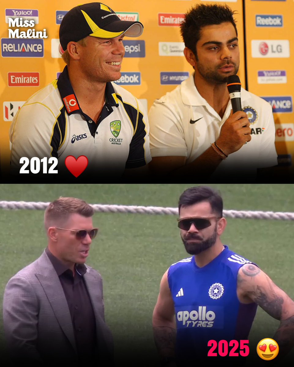 MissMalini's tweet image. A lot of memories in that frame where Virat Kohli and David Warner were seen having a conversation ❤️✨

#missmalini #ViratKohli #DavidWarner