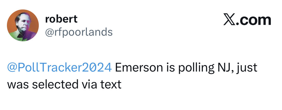 PollTracker2024's tweet image. 📊Potential poll from New Jersey 

Timestamped at 1:53 PM ET October 26, 2025