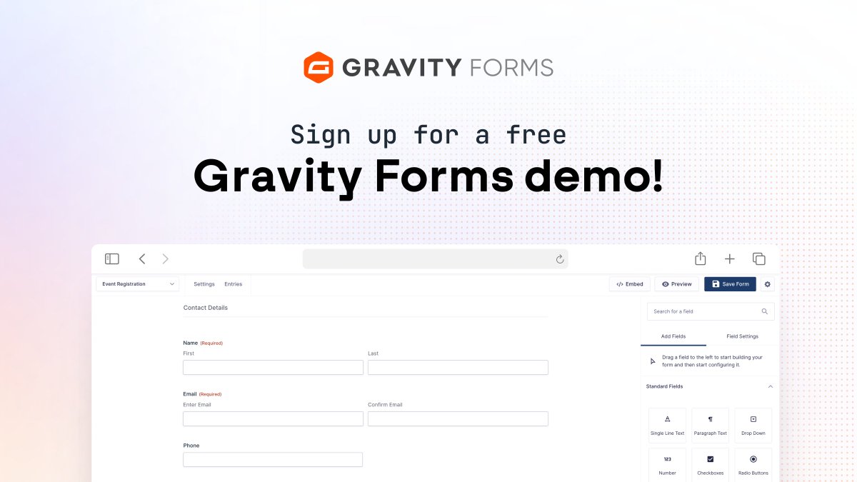 gravityforms's tweet image. Thinking about trying Gravity Forms?
Dive into the form builder, test out powerful features, and explore the add-ons - no install required.
Try a free demo today! 🚀
gravityfor.ms/4neO4YH